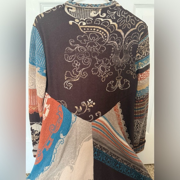 IVKO Woman 100% Wool Brown and Multicolor Patterned Yarn Long Jacket - Picture 9 of 12